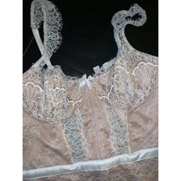 Victoria's Secret S gown slip DRESS Orange blue floral satin White beige lace